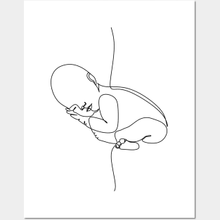 Newborn one  line art. Line drawing baby . Baby sleeping Posters and Art